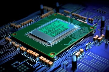 Close-up of a Microchip on a Circuit Board