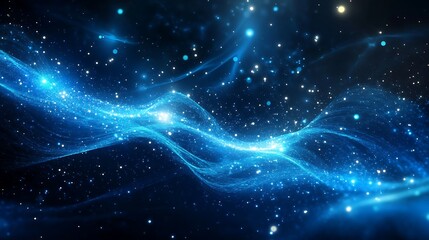 Obraz premium Data Connections in Blue: Futuristic Abstract Digital Background with Plasma Trails and Interconnected Stars