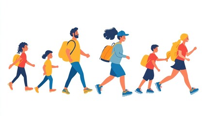 A diverse group of people walking together, symbolizing adventure and exploration.