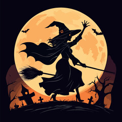 Happy Halloween t-shirt design featuring a spooky night sky.