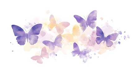 Delicate Butterfly Effect: Abstract Watercolor Brush Stroke Shapes in Soft Purple and Yellow - Hand-drawn Vector Illustration on Lavender Background for Graphic Art Print or Logo Design