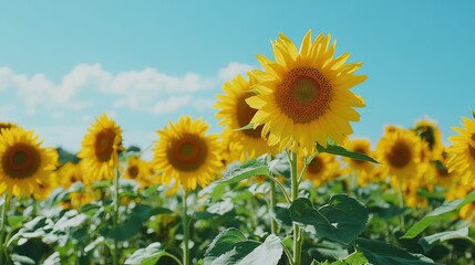 Fototapeta premium Happy Sunflowers Swaying in the Breeze 