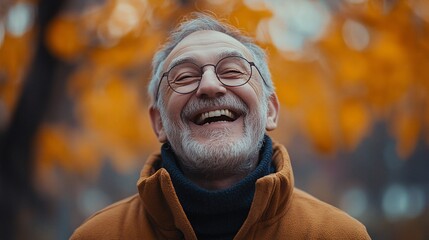 Radiant Joy - Portrait of a Man Laughing with Copy Space Background