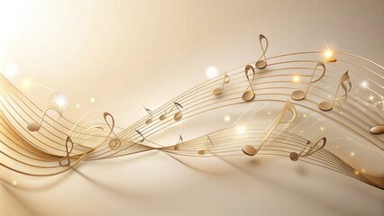 Obraz premium Elegant musical notes flow in wavy line pattern across a soft, creamy background, evoking a sense of harmony and creative rhythm in a subtle, sophisticated design.