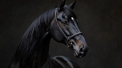 Fototapeta premium Majestic Black Horse Rearing Up - Large Copy Space for Design Elements | Equestrian Power and Grace