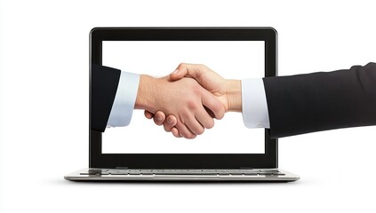 Handshake through the screen of a laptop