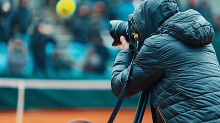 During a match of tennis, an expert sport photographer, Generative AI.