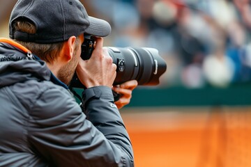 During a match of tennis, an expert sport photographer, Generative AI.