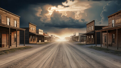 Obraz premium Classic wild west town with vintage buildings, wooden house in city, houses, old houses, building