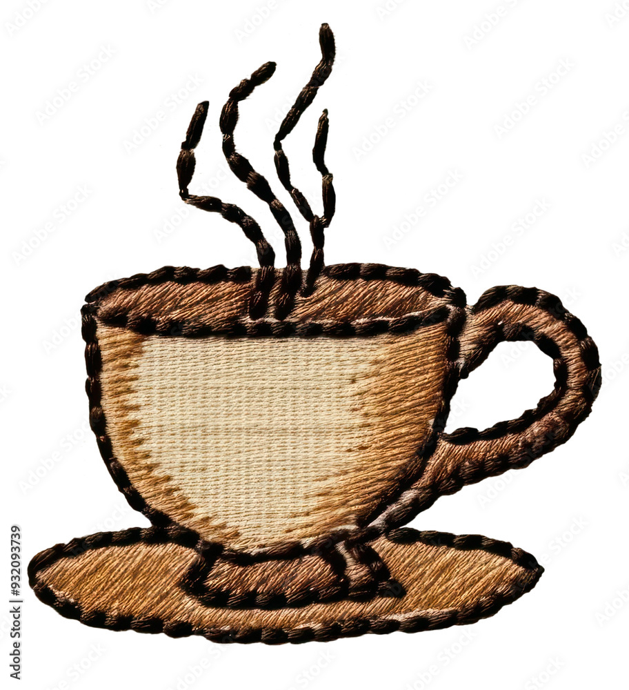 Poster png embroidery pattern coffee cup.