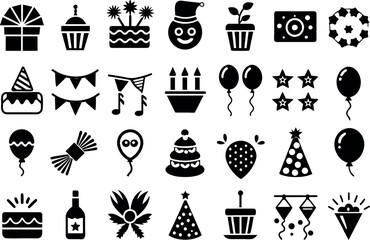 Festivals & Celebrations related concept such as Balloon, party hat, confetti, cake, candle & many more editable stroke outline icons isolated on white background flat vector illustration