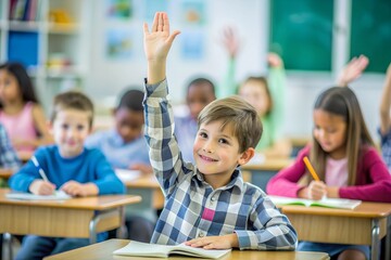 Fototapeta premium An interesting lesson with active students in the classroom