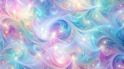 Ethereal transparent abstract pattern of swirling shapes and lines in shimmering pastel hues, blending seamlessly into a mesmerizing, dreamlike background of soft gradients.