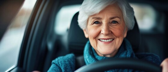 Elderly Women Smiling While Driving a Car