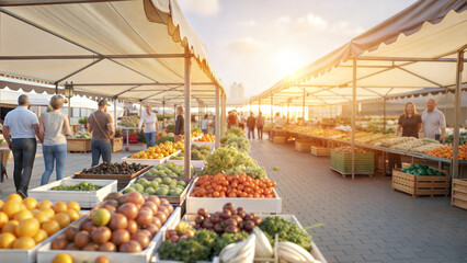 Fototapeta premium Farmers Market Stall with Fresh Produce and Apples
