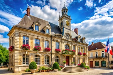 Obraz premium Exterior view of the beautiful town hall of Igny, a charming French commune in the Essonne department, showcasing historic architecture and picturesque surroundings.