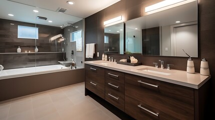 Fototapeta premium A contemporary bathroom adorned with clean lines and minimalist, modern decor