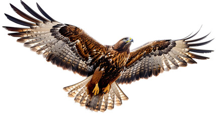 Hawk scanning the landscape from a high vantage point, white background for clipping