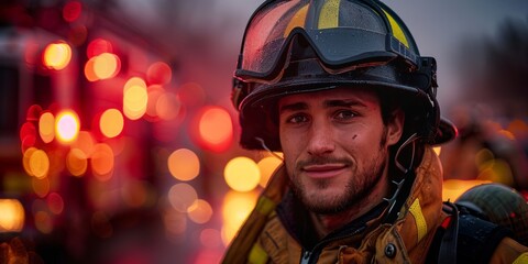 Firefighter Portrait with Bokeh Lights