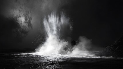 Naklejka premium Energetic Black and White 3D Render of a Majestic Geyser Eruption on Dark Background - High-Resolution Photography