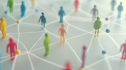 Business network concept with people icons connected by lines on a white background.