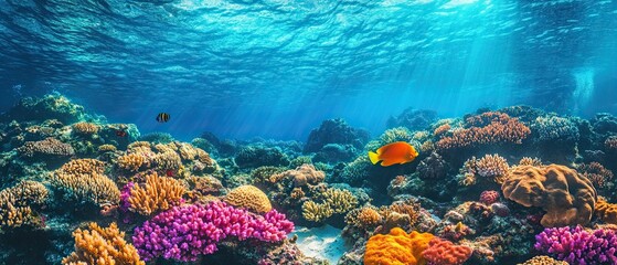 Obraz premium Expansive coral reef teeming with colorful marine life and clear turquoise waters capturing the vibrant essence of underwater nature