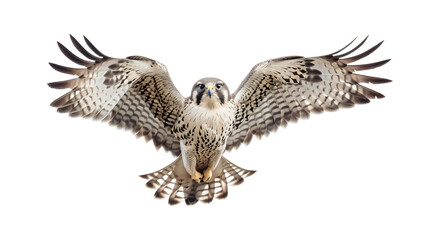Falcon diving towards its prey with incredible speed, white background for clipping