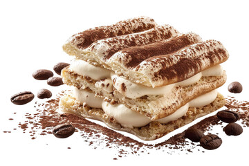 Coffee Layered Tiramisu Isolated On Transparent Background