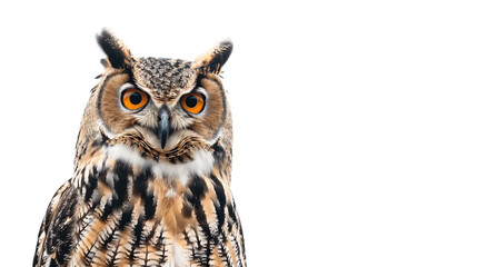Obraz premium Owl perched silently watching for movement below, white background for clipping