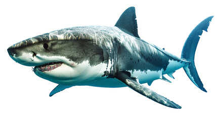 Naklejka premium Great white shark lurking beneath the surface, white background for clipping