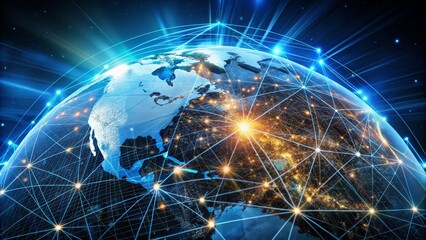 Global Network Connections, Earth, Blue Lines, Digital, Connectivity