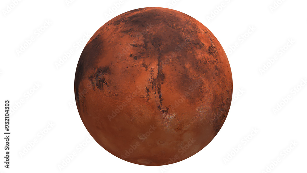 Wall mural planet mars view of the planet canyons on transparent background
