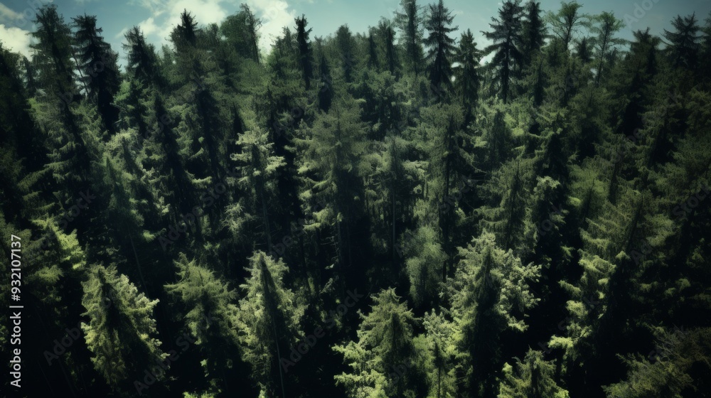 Wall mural Aerial View of a Dense Evergreen Forest