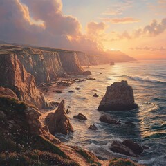Ocean Waves Crashing on Rocks
