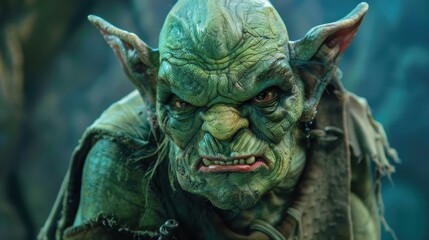 The goblin character showcases an intense expression while surrounded by a magical forest backdrop