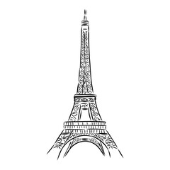 Obraz premium Eiffel tower in France straight view, doodle line sketch,