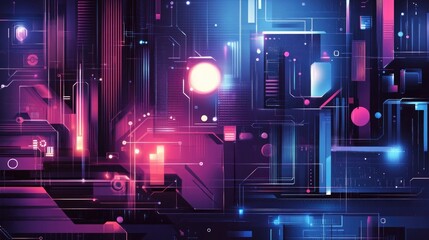 Fototapeta premium Futuristic Illustrations with Neon Purple, Electric Blue, and Silver for Technology and Innovation Themes
