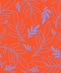 Floral abstract seamless background, pattern. Vintage-style leaves and twigs for printing on fabric, wallpaper and fashion accessories
