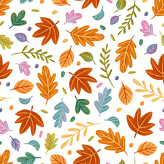 Colorful autumn leaves seamless pattern