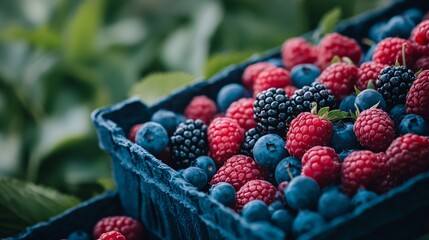 Fresh Mixed Berries in Blue Basket