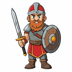 Heroic Warrior A Realistic Depiction with Sword and Shield on a White Background art vector illustration