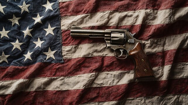 Old Revolver on American Flag