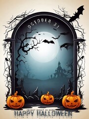 halloween banners set.halloween background with pumpkins.Happy Halloween creative poster design. Calligraphy with pumpkin, cartoon castles, scary trees. Can be used for banners, posters, invitation.