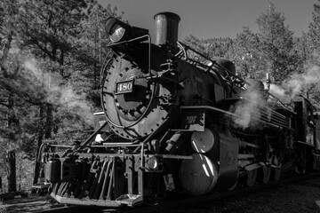Fototapeta premium Vintage Steam Powered Locomotive in Black and White