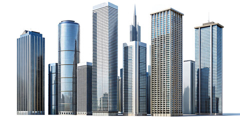 detached buildings, apartment blocks and high-rise buildings with glass facades and transparent skyline	