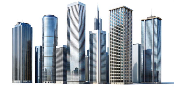 detached buildings, apartment blocks and high-rise buildings with glass facades and transparent skyline	 - Powered by Adobe