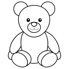 2D Teddy Bear Seated on White Background line art vector illustration
