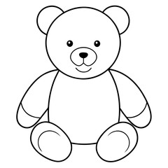 2D Teddy Bear Seated on White Background line art vector illustration