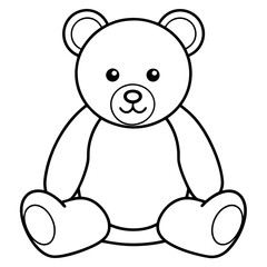 2D Teddy Bear Seated on White Background line art vector illustration