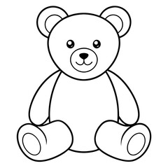 2D Teddy Bear Seated on White Background line art vector illustration